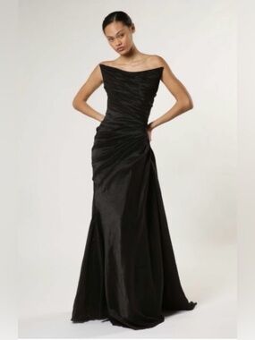 Amsale Black Strapless Evening Gown with Spaghetti Straps